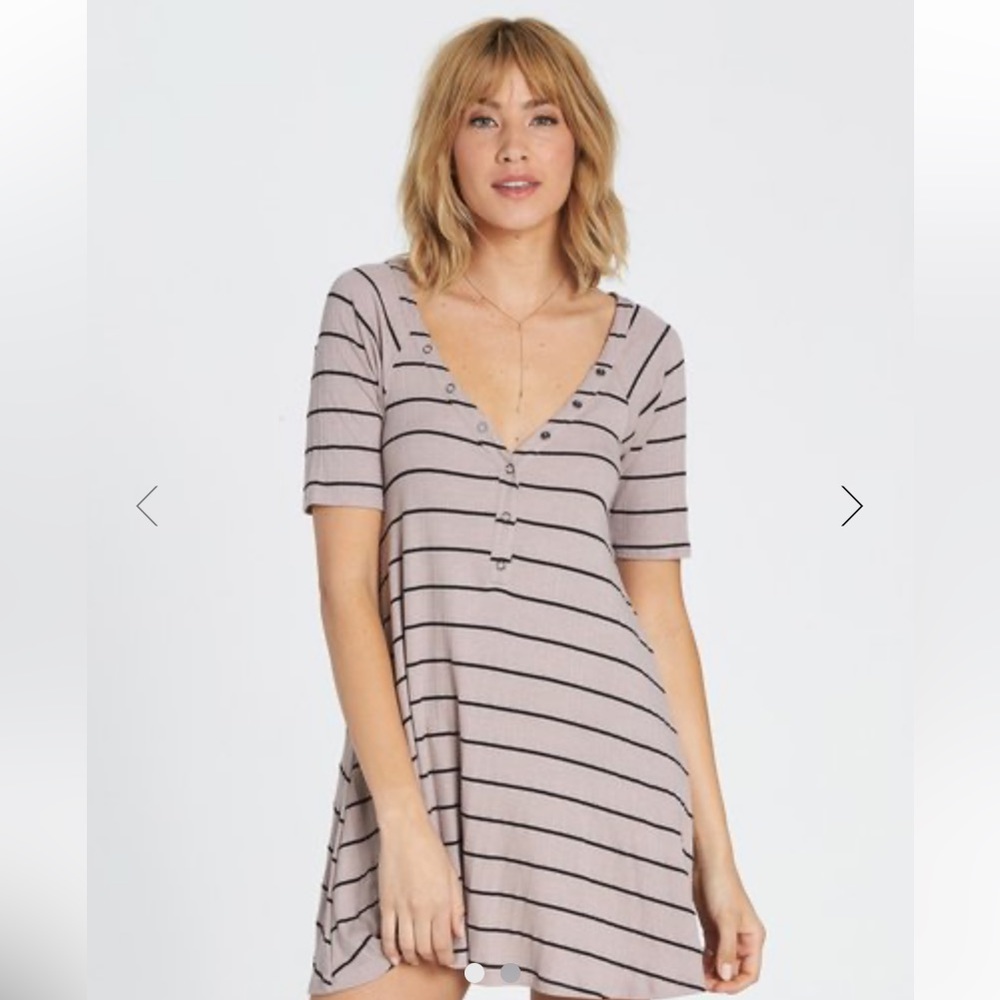 BILLABONG Hide Away Stone Gray Black Stripe Dress